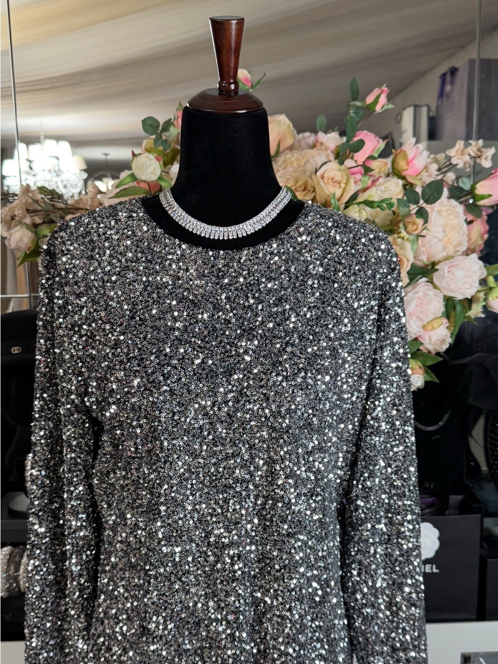Michael Kors Black & Silver Sequin Evening Dress